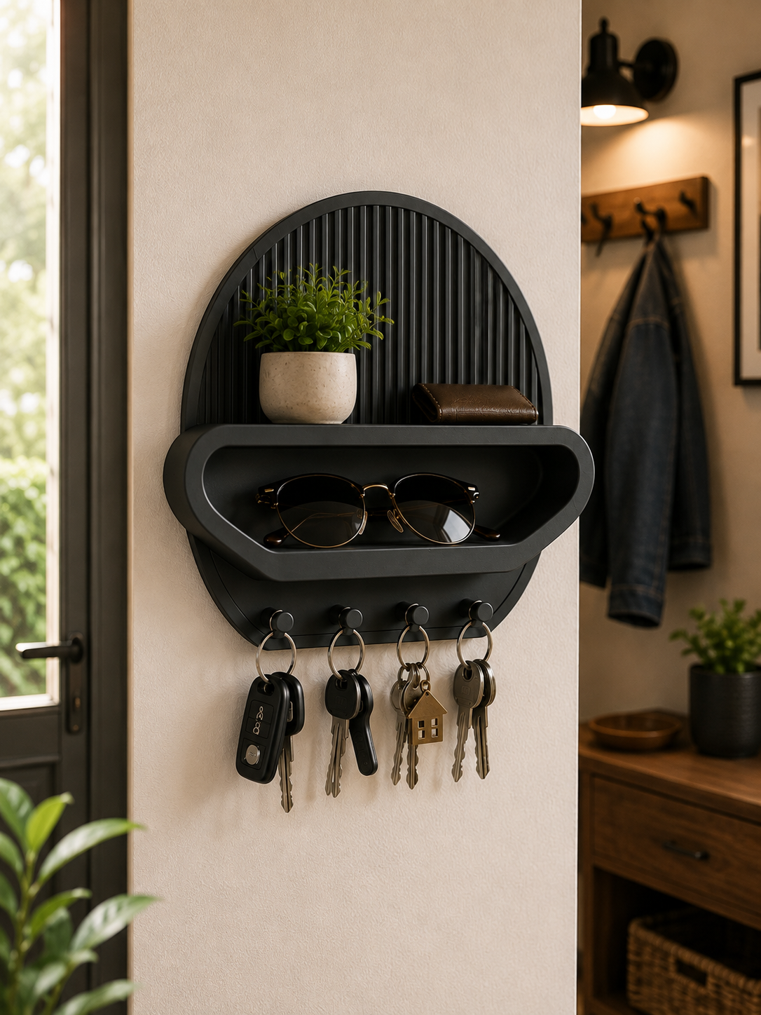 Portallaves de pared con estante para anteojos - Imagen 2