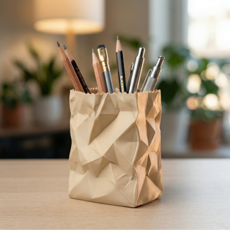 Portalápices bolsa de papel arrugado